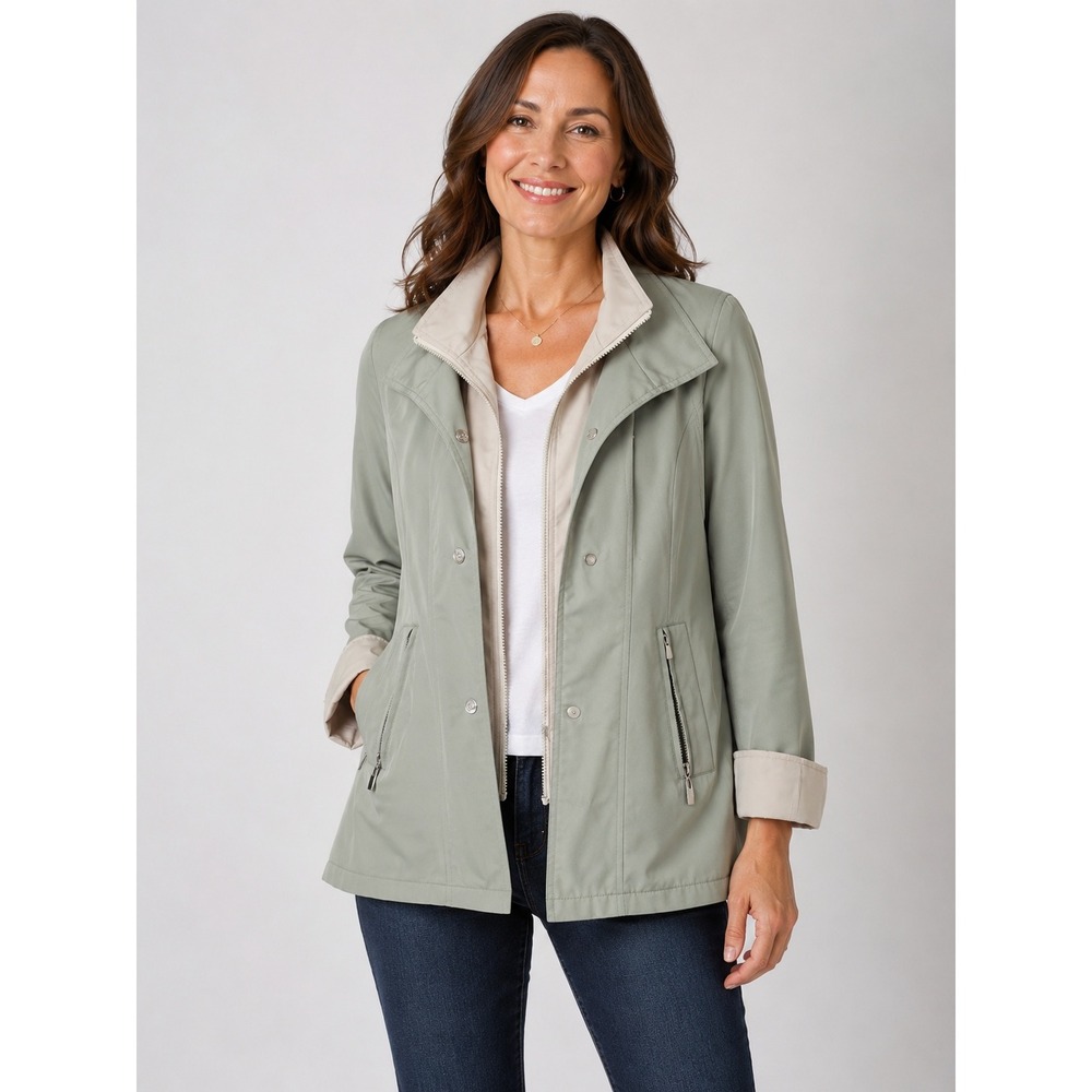 Fleet Street Womens Sage Green Hooded Utility Rain Jacket Size Small F-196